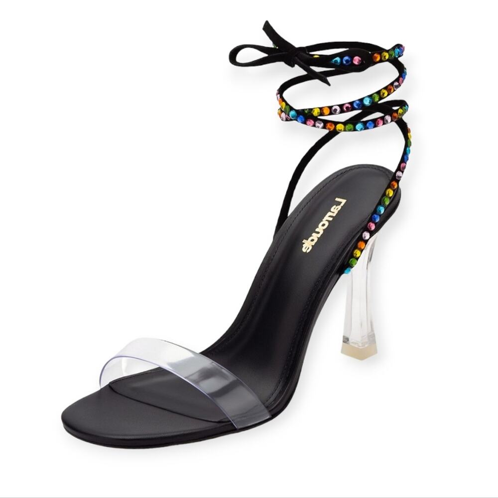 Larroude Disco Gloria Sandals 6 Rainbow Embellished Wrap Heeled NWOT